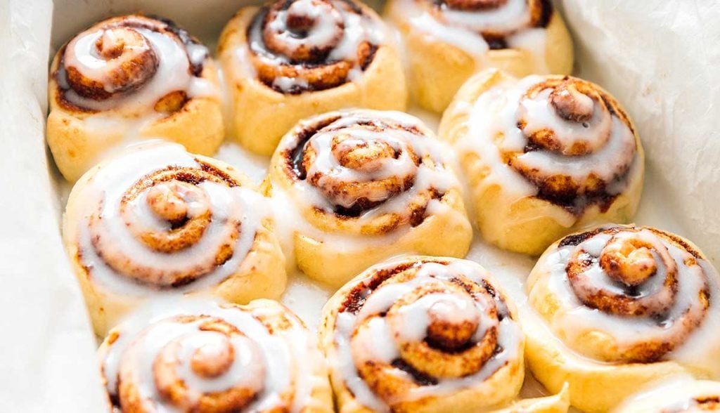 Cooked cinnamon rolls with icing