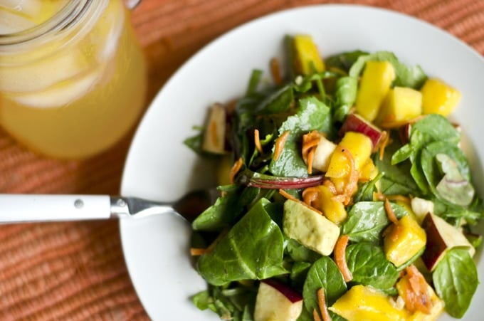 This healthy avocado mango salad is packed with delicious summer fruits and vegetables and drizzled with creamy yogurt dressing.