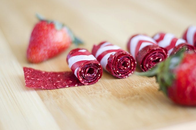 Homemade fruit roll ups with strawberries