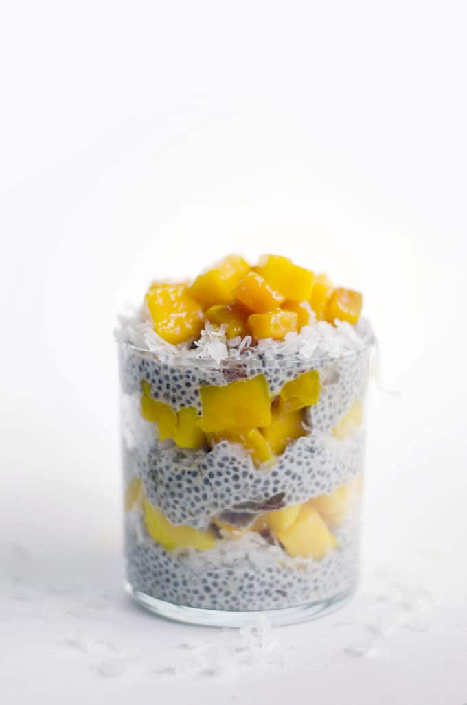Chia seed parfait with mango and coconut milk