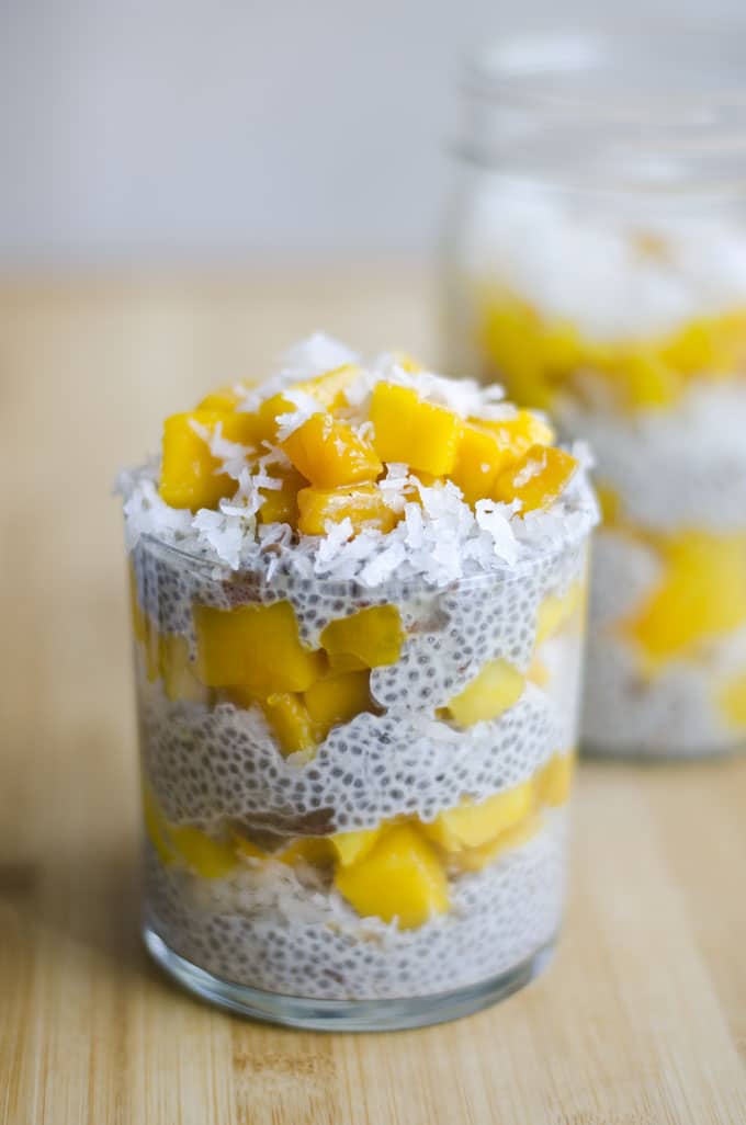 Chia seed pudding with mango and coconut
