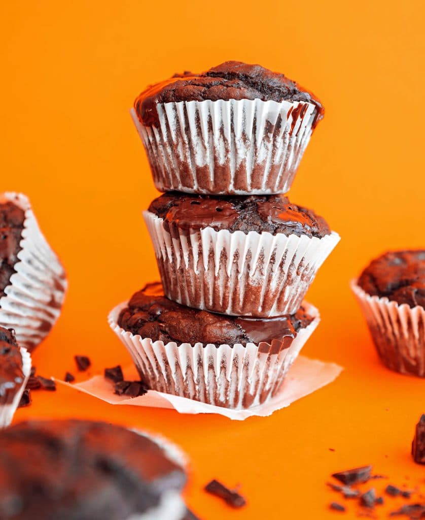Healthy chocolate cupcakes stacked