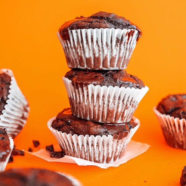 Healthy chocolate cupcakes stacked