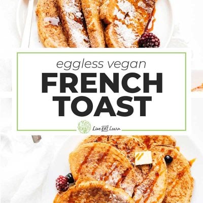 Vegan french toast on a white plate