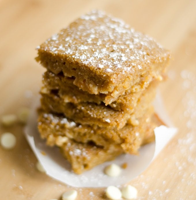 These Chickpea Blondies are a gluten-free dessert that are packed with creamy white chocolate and protein-packed chickpeas!