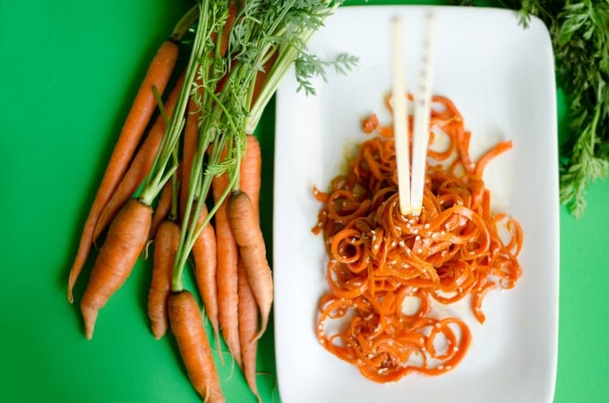 Carrot noodles photo with chopsticks