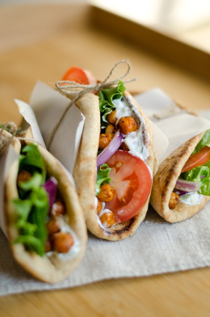 This Roasted Chickpea Gyros recipe is easy vegetarian dinner for feeding everyone on busy weeknights!
