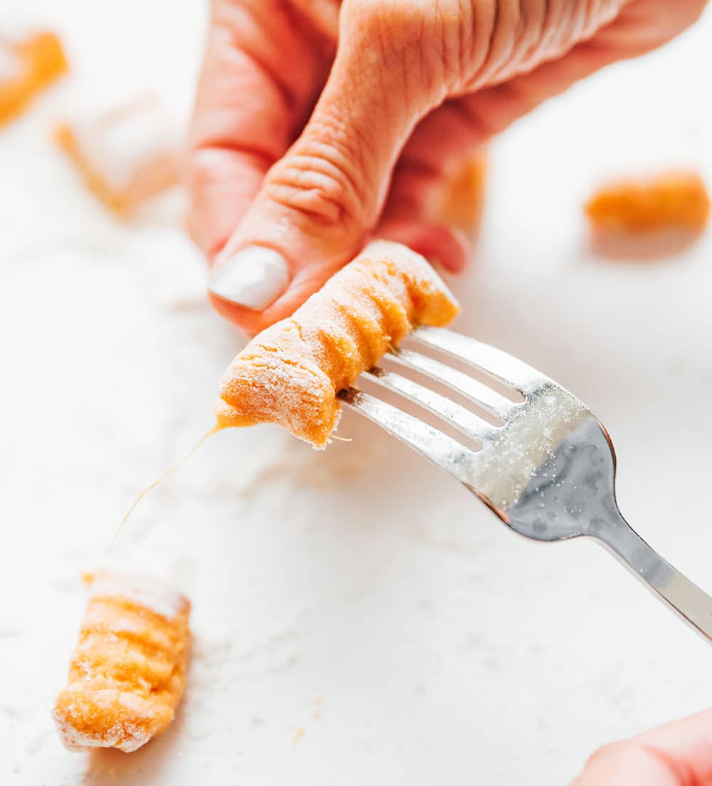 How to roll sweet potato gnocchi with a fork
