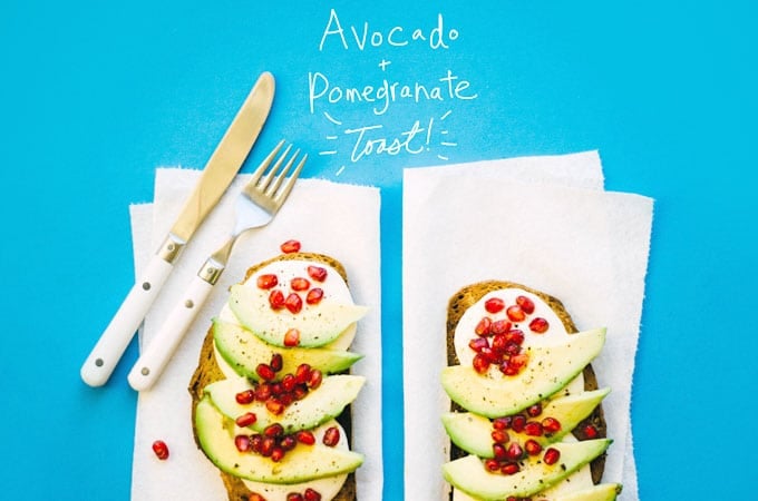Avocado toast with pomegranate seeds