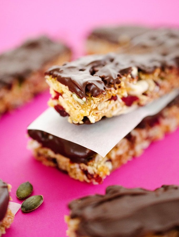 Chocolate-Dipped Chewy Granola Bars