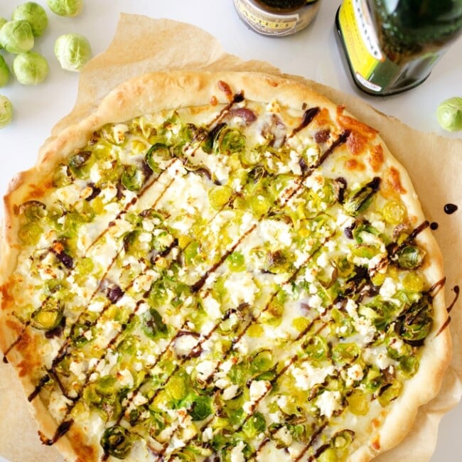 Beer Caramelized Onion and Brussels Sprout Pizza