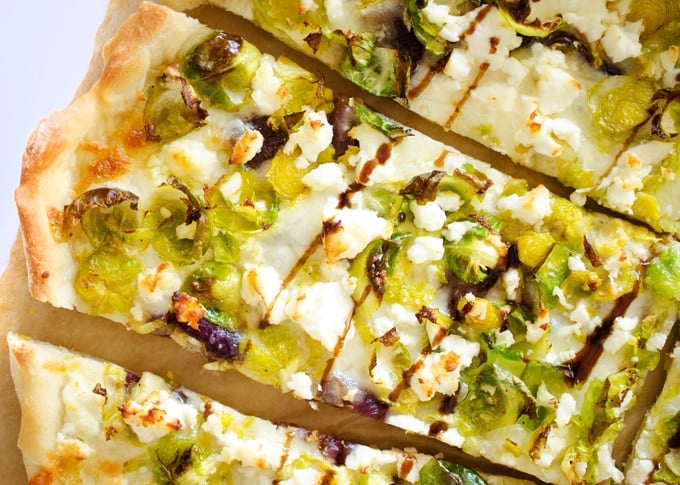 Beer Caramelized Onion and Brussels Sprout Pizza