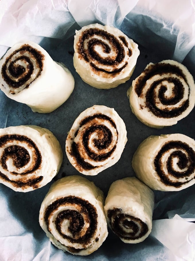 Cinnamon rolls in a baking pan