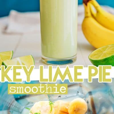 key lime pie smoothie in a glass with a straw
