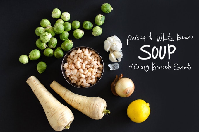 Parsnip & White Bean Soup with Crispy Brussel Sprouts