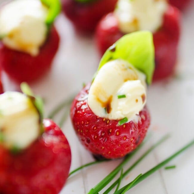 Herby Whipped Brie Stuffed Strawberries