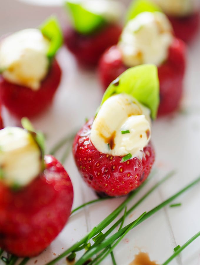Herby Whipped Brie Stuffed Strawberries