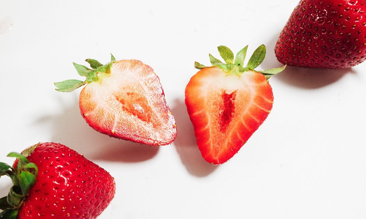 Strawberries on a white background.