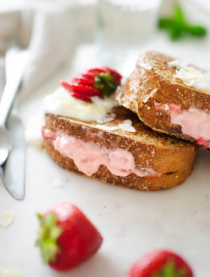 Strawberry Cheesecake Stuffed French Toast on a plate