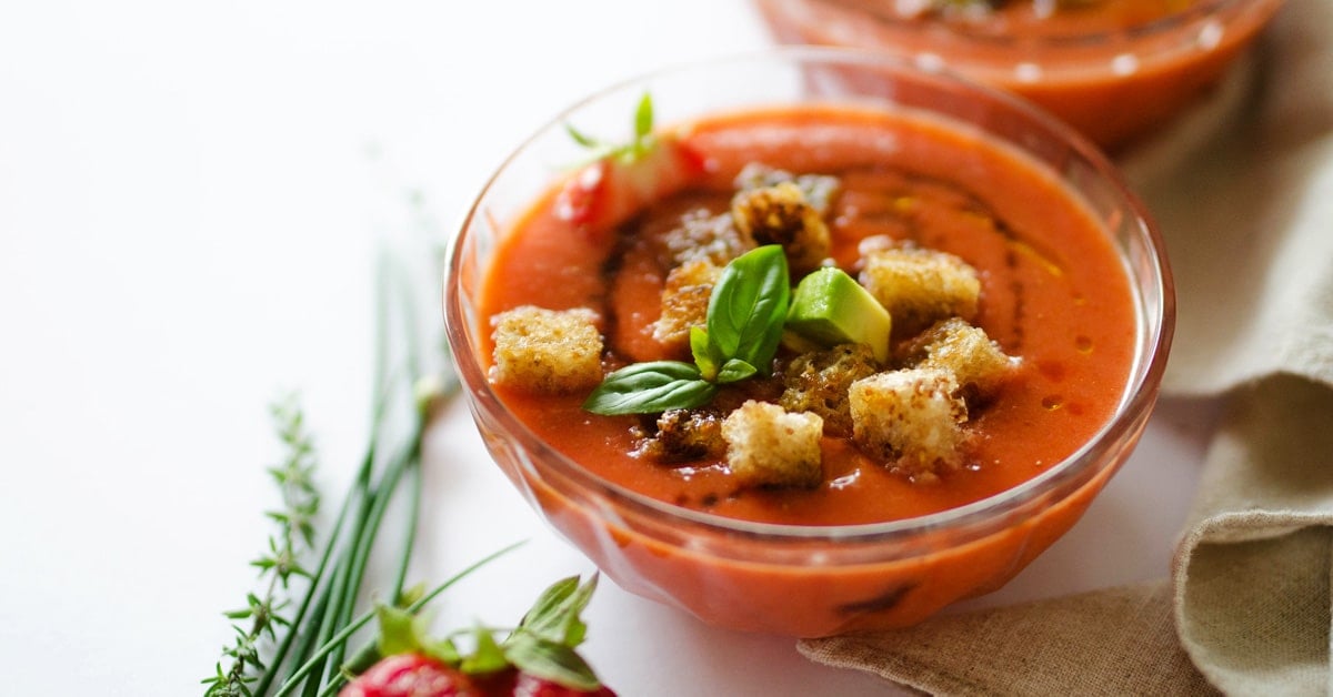 Strawberry Gazpacho Soup with Roasted Red Pepper | Live Eat Learn