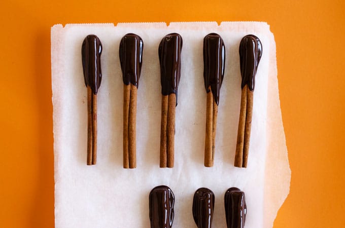 Chocolate-Coated Cinnamon Stick Coffee Stirrers