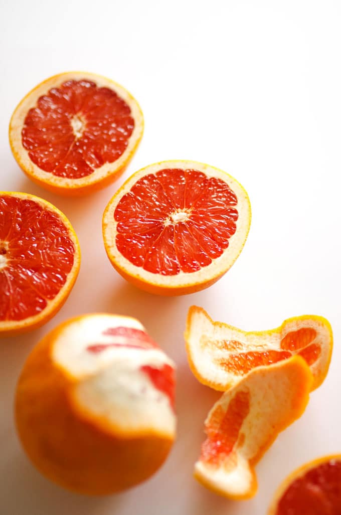 Grapefruit halves on a white background