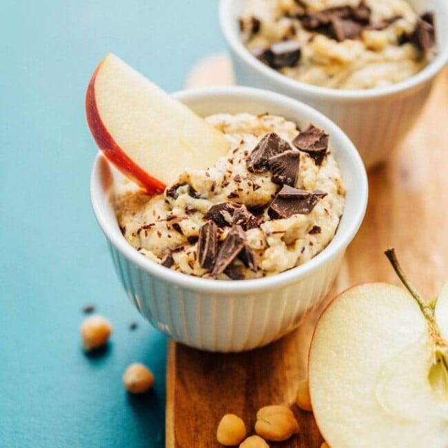 Chocolate chip cookie dough hummus in a cup