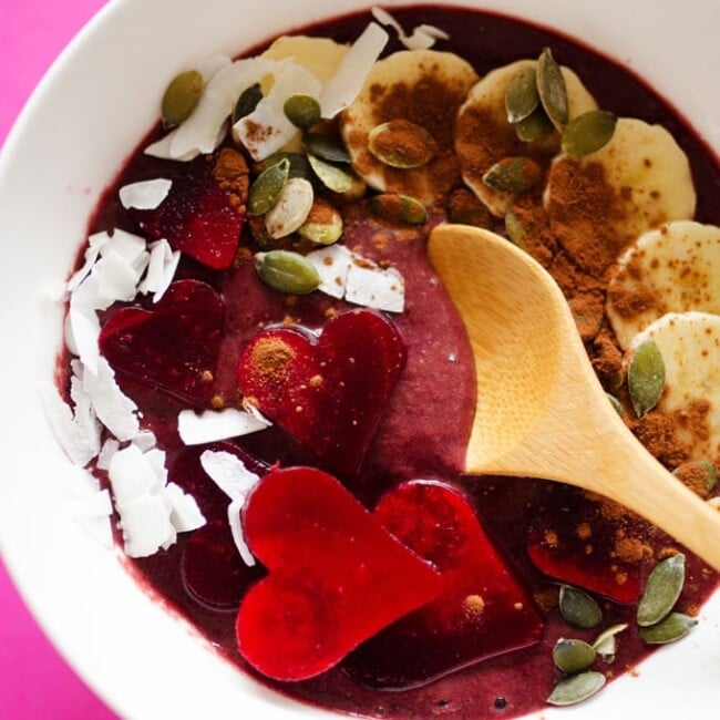This Red Velvet Beet Smoothie Bowl makes the perfect Valentine’s day breakfast, because not only is it made from the heart, but it's great for your heart! With cherries, chocolate, and beets, they’re high in great taste and in heart-healthy nutrients.