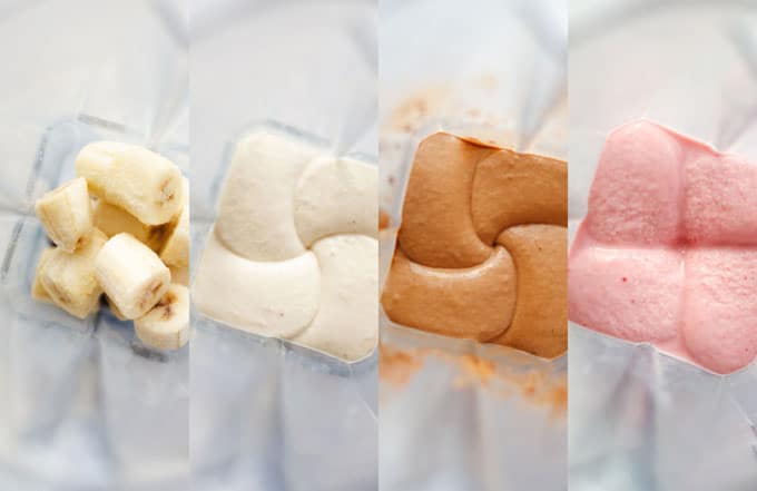 So you know how you can make "ice cream" out of frozen bananas? Well you can make even better milkshakes out of them! Today we're making Banana Nice Cream Milkshakes in three tasty flavors: strawberry, vanilla, and chocolate!