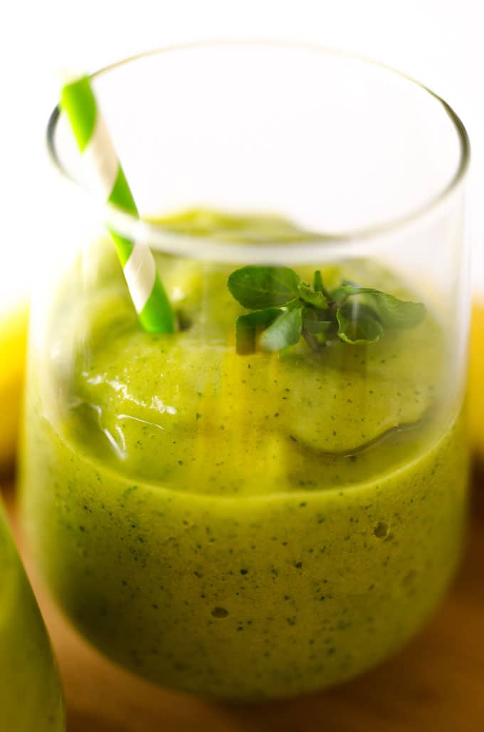 This Tropical Watercress Smoothie is packed with aromatic watercress, tropical fruit, and citrus!