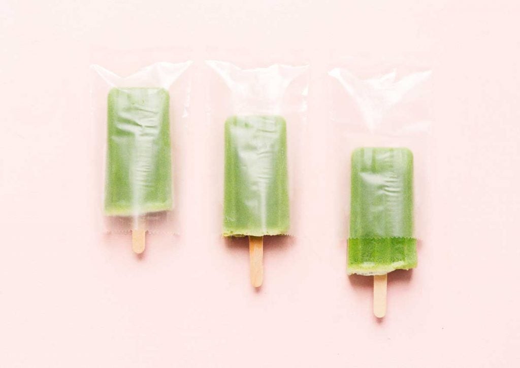 Green popsicles in to go bags