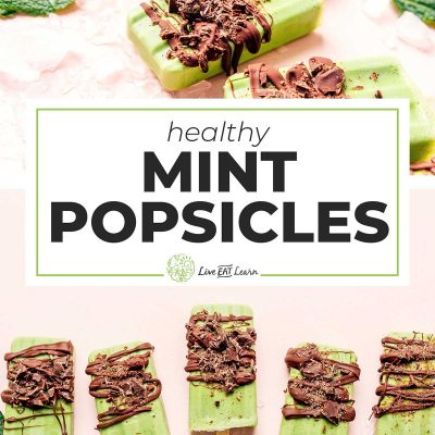 Green mint chocolate popsicles on a pink background