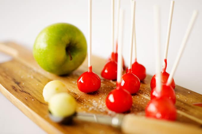 These Candy Apple Lollipops have a crunchy candy coating with crisp Granny Smith apple on the insides. They’re a bite-sized treat that need to be on your menu this fall.