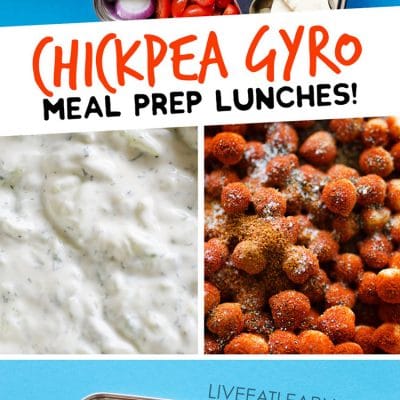Ditch boring sandwiches and make yourself something seriously delicious for lunch with these Chickpea Gyro Vegetarian Meal Prep lunches! In under 30 minutes, you’ll ultra-tasty and way-healthy lunch ready for the week. 