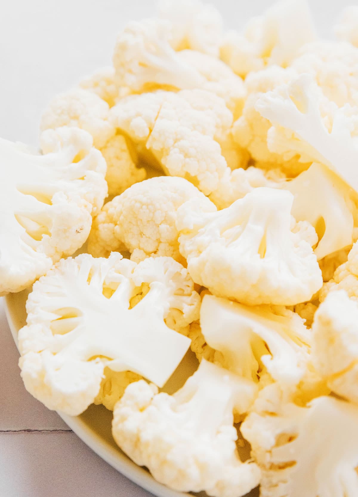 An up close view detailing the texture of cauliflower florets