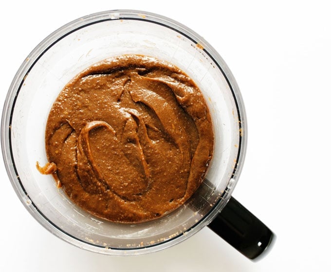 Blended cookie butter in a food processor