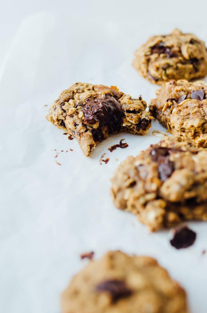Melted chocolate cookie on a pan - Need a healthy cookie recipe that's just as moist and delicious as your old favorites? This Sweet Potato Cookies recipe with chocolate and oats has you covered.