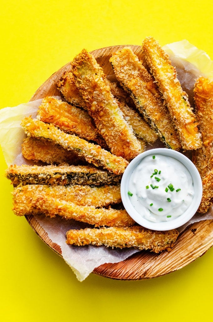 Baked zucchini fries in a basket