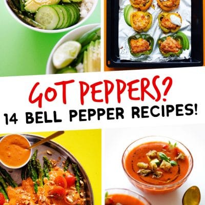 Our favorite vegetarian bell pepper recipes to give you dinnertime inspiration! From how to roast them, how to make romesco sauce, and how to incorporate them into easy sushi and salad, let these recipes inspire your healthy dinner tonight.