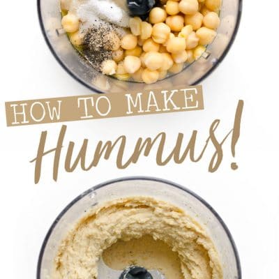 Chickpeas and tahini in a food processor for homemade hummus
