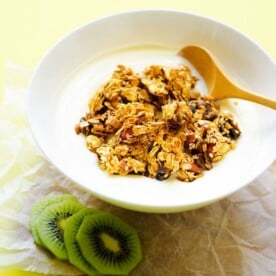 This Salted Caramel Granola can be made two ways: healthy or indulgent! But whichever your choice, this breakfast is packed with whole grains, nuts, and seeds. 