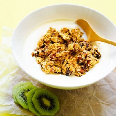 This Salted Caramel Granola can be made two ways: healthy or indulgent! But whichever your choice, this breakfast is packed with whole grains, nuts, and seeds. 