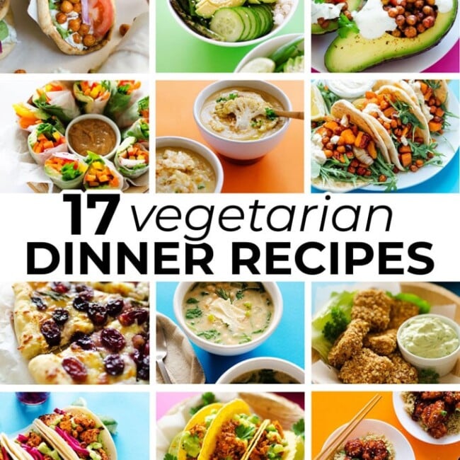 17 reader-favorite easy vegetarian dinner recipes that can be made quickly and with easy-to-follow steps.