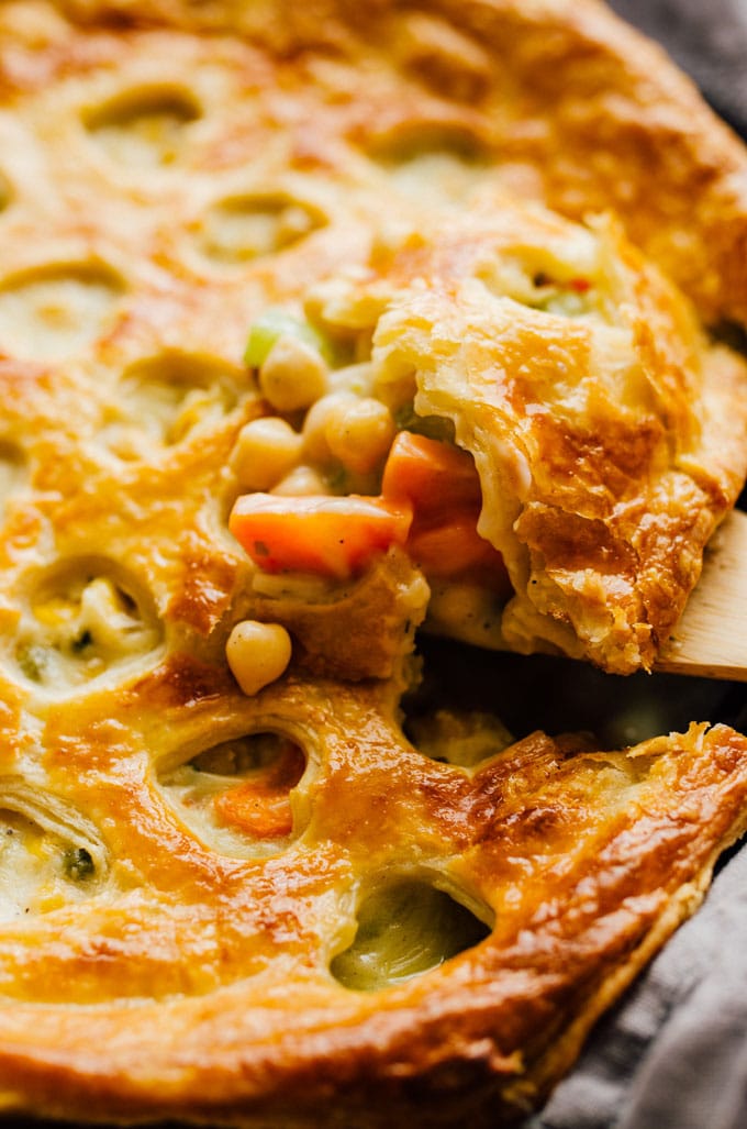 This Easy Chickpea Pot Pie is packed with a creamy vegetable filling and wrapped in a buttery crust (and best of all, you just need one pan to make it)! Your vegetarian dinner just got a lot less boring. 