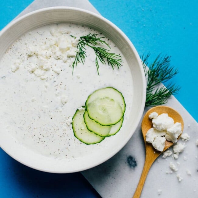 This Feta Tzatziki Sauce takes everything great about our two favorite Mediterranean flavors - feta and tzatziki - and fuses them together in a tangy, creamy, refreshing sauce that's perfect with everything!