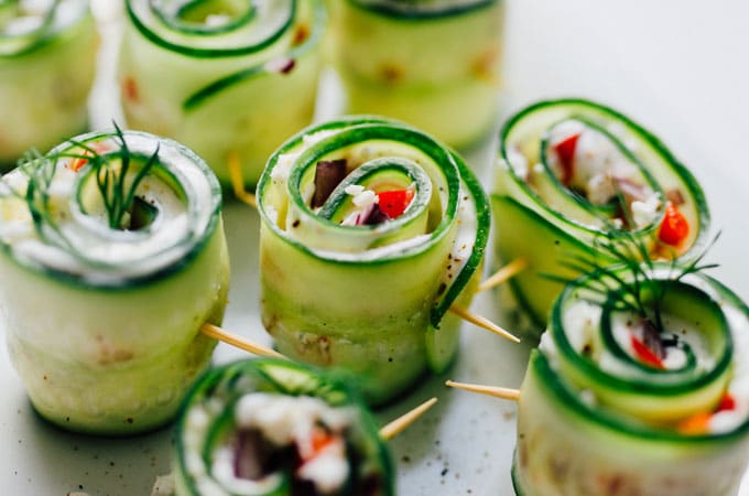 Rolled up cucumber sushi rolls