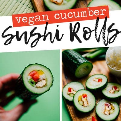 These refreshingly simple stuffed Cucumber Sushi Rolls are stuffed with crispy baked tofu and all your favorite vegetarian sushi fillings. Served with our all-time favorite almond butter dipping sauce!