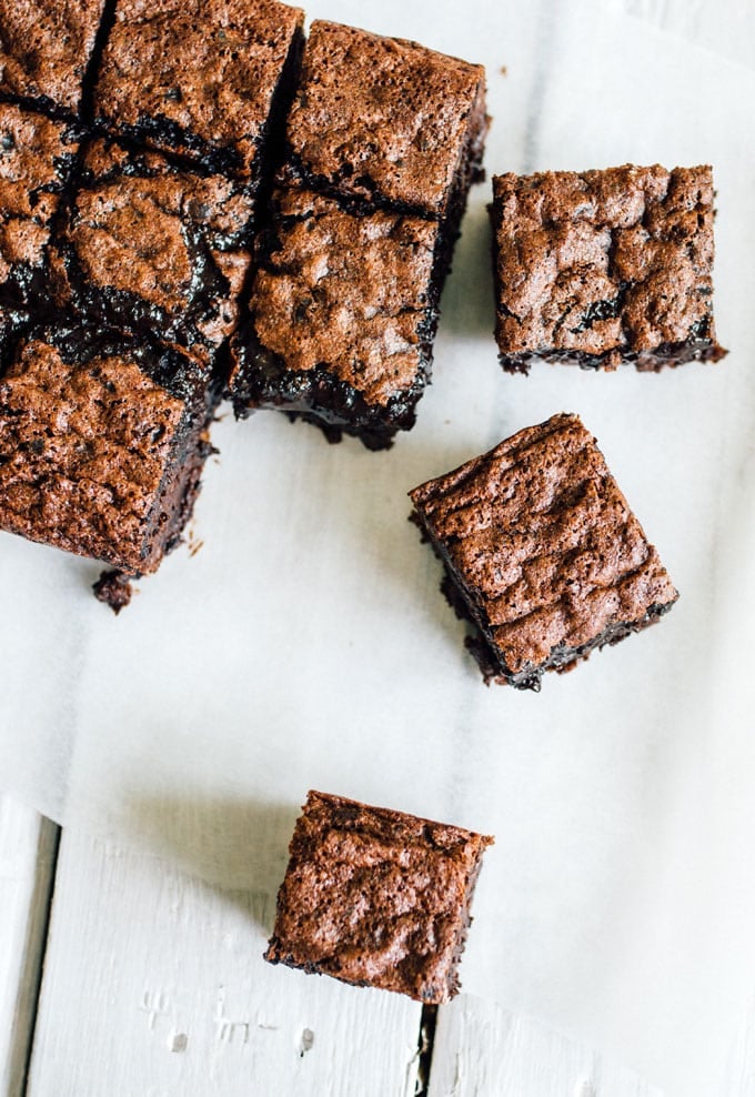 These Fudgy Black Bean Brownies are a decadent gluten-free dessert (and no one will ever guess that they're packed with fiber-filled black beans!)