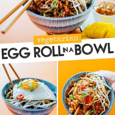 This Vegetarian Egg Roll in a Bowl is the laid back egg roll you didn't know you needed. It has all the tasty fillings found in your favorite egg rolls, subbing out the pork for pulled oyster mushrooms!