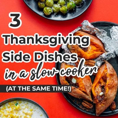 Whipping up three vegetable slow cooker Thanksgiving side dishes! These easy side dishes are cooked at the same time and ready in 3 hours.